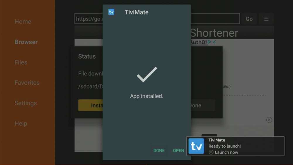 install completed Tivimate APK on Firestick
